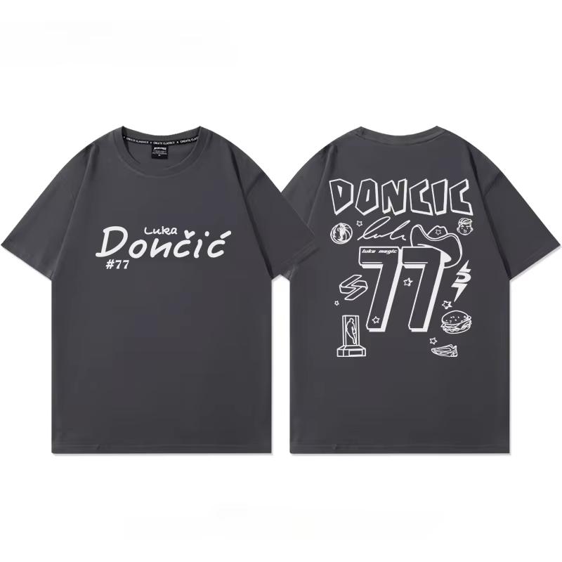 Basketball Mavericks Nr. 77 Doncic Personalisiertes Graffiti Baumwoll-T-Shirt Sportoberteil Herren Damen Trainingskleidung Hohe Qualität