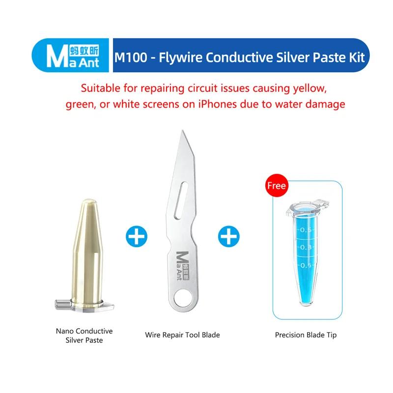MaAnt M100 Flywire Conductive Nano-sliver Paste For IP LCD Screen Yellow/Green Screen Circuit Repair Sliver Paste Kit