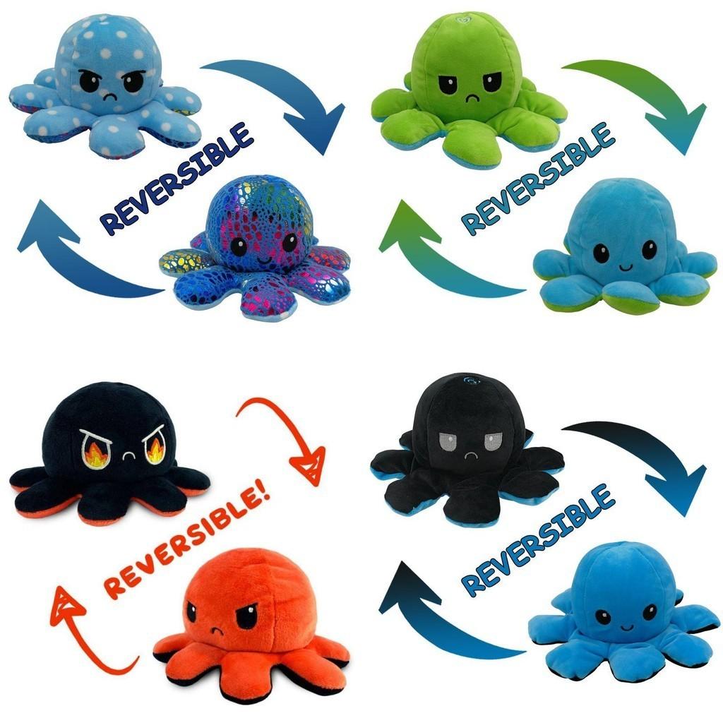 Soft And Adorable Double-sided Flip Reversible Octopus Plush Toy For Kids
