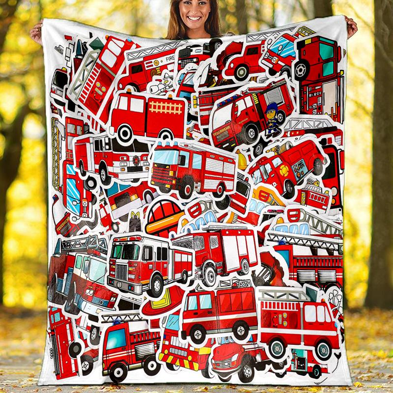 fire truck Theme Printed Blanket - Perfect for Couch, Bed, Travel & Outdoor Use | Machine Washable, Cozy & Durable.