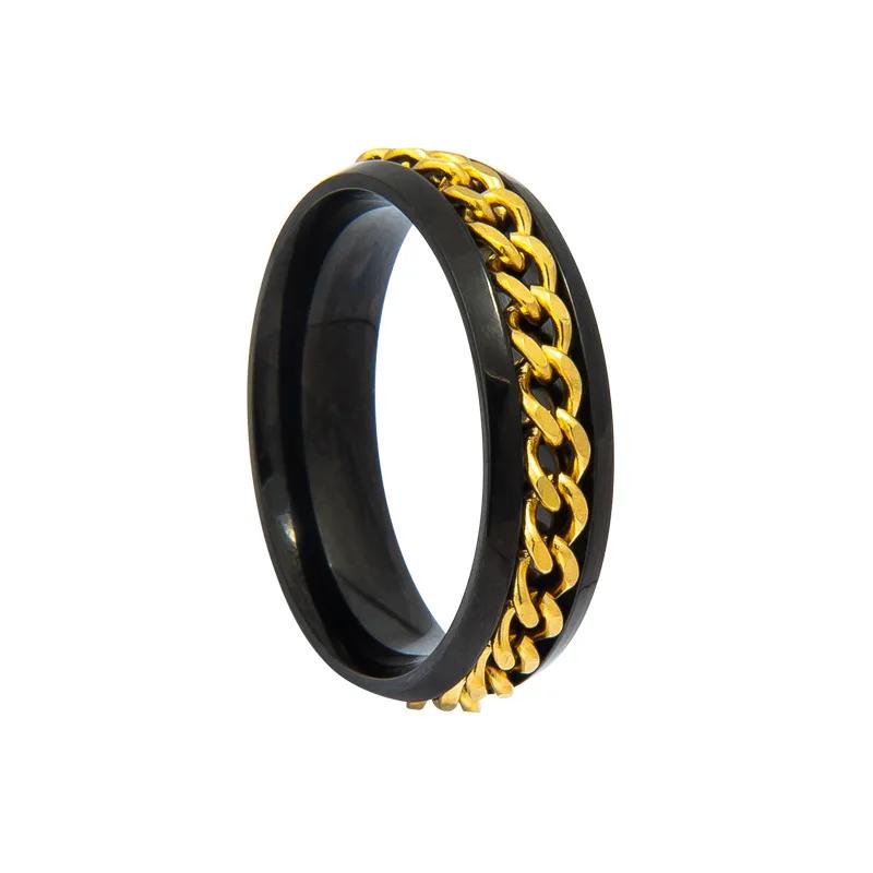 Stainless Steel Rotatable Chain Couple Ring Anxiety Multifunctional  Fashion 6mm Fidget Spinner Rings Power Sense Gifts