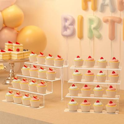 1 st transparent förvaringsställ för dockor i akryl, 3-4 nivåer, muffinsställ