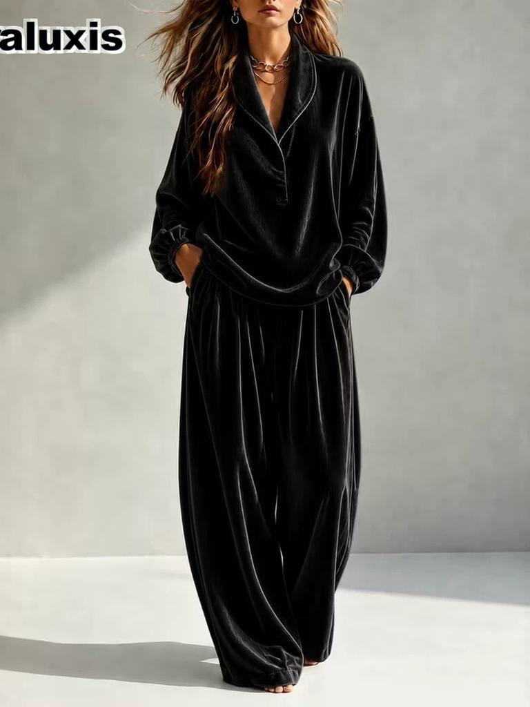Women's Autumn New Style Casual Fashion Velvet Long Sleeve Pants Set