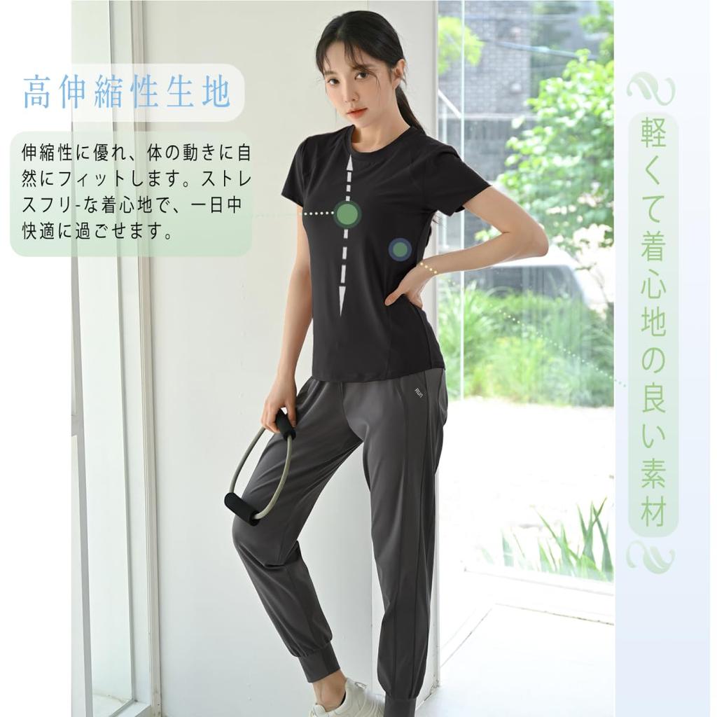 Pluviva Short Sleeve Yoga Sports Perfect for Hot and Size Women's Top, Quick-Drying T-Shirt, Pilates, Running, Gym, Yoga, Cycling, Fitness, S10-blk-XL