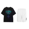 Loose Versatile Round Neck Short Sleeve Comfortable Elastic Five-Point Pants Casual Sports Suit Unisex Suit AHSU803-2+YKSU157-1