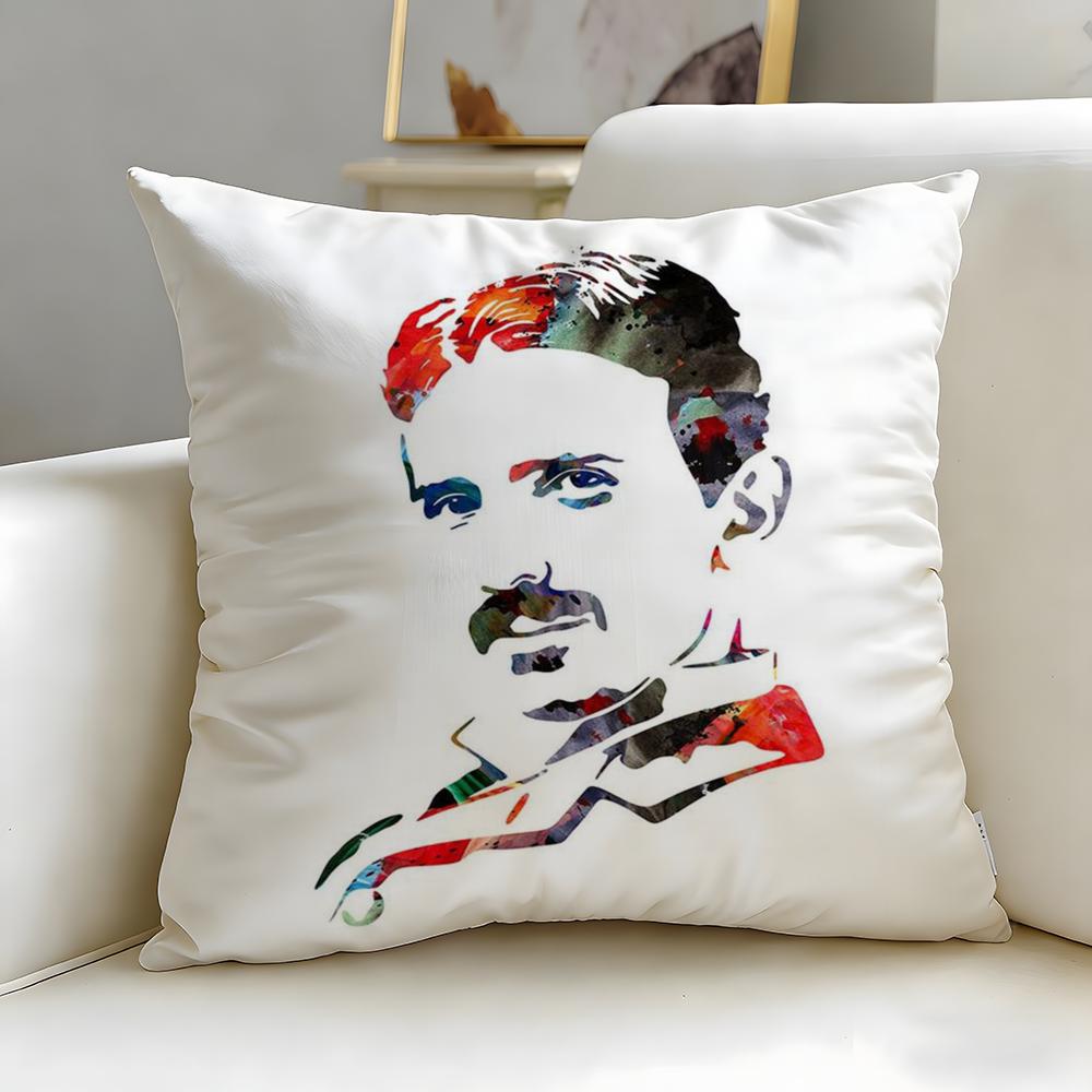 classic scientist Nikola Tesla Cushion Cover Soft EasyWash Pillow Case Versatile for Couch Bed Travel and Office