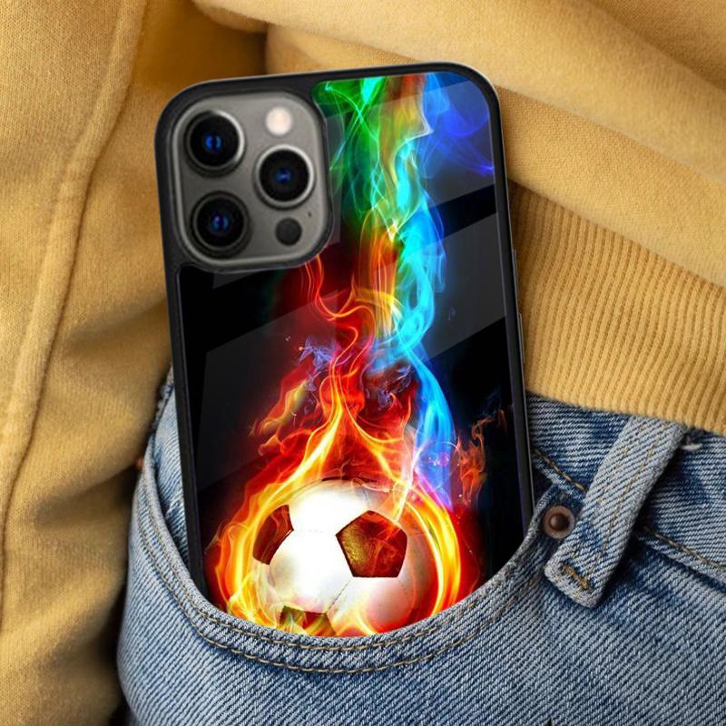 Fire Football Soccer Ball Soft Phone Case for iPhone 17 Air 16e Pro Max 15 Pro 13 14 Plus 11 12 MagSafe Magnetic Coque