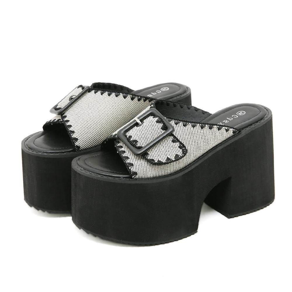 

Summer Thick Soled Sandals For Women Casual And Comfortable Large Size Metal Buckle Casual Versatile Platform Slippers 43 чорний