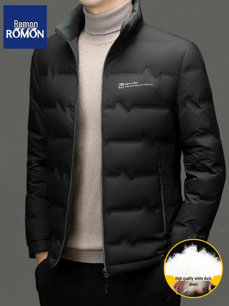 Romon Men's 2025 Stand-Up Collar Down Jacket - High-End, Versatile Business Casual Coat for Spring & Autumn.