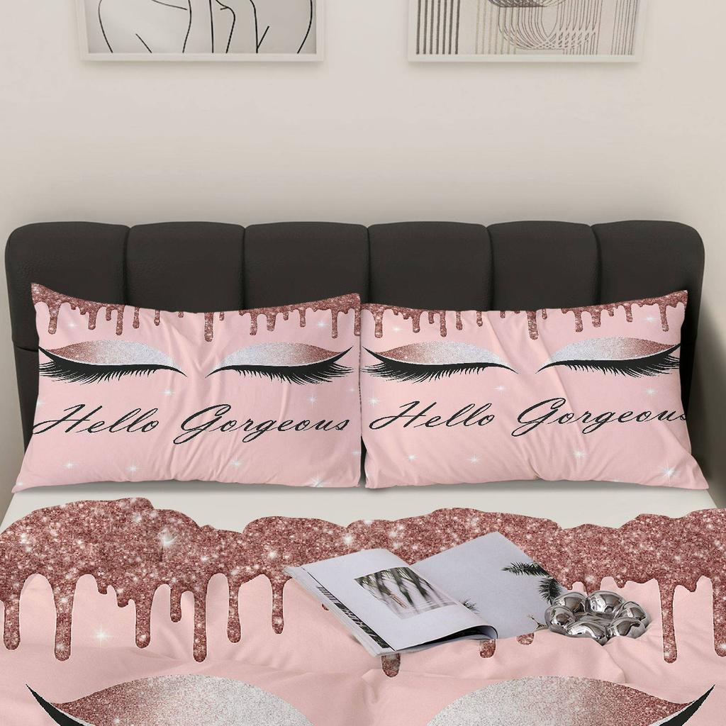 3pcs Bedding Including 1 Duvet And 2 Pillowcases (Filler Not Included), Featuring a Glamorous Eyelash Sparkle Makeup Theme, Perfect for Vale