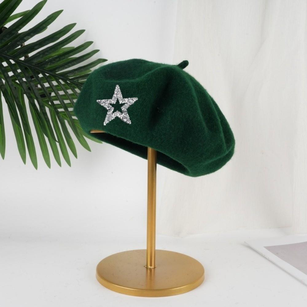 Five-Pointed Star Knitted Painter Hat Soft Beanie Cap Streetwear Wool Beret Autumn