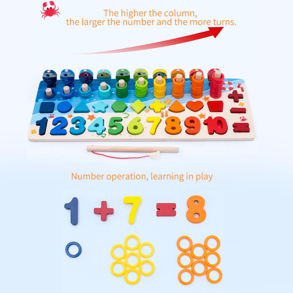 Children s Magnetic Fishing Toy Early Education Logarithmic Board Wooden Number Puzzle Shape Sorting for Kids Toddlers