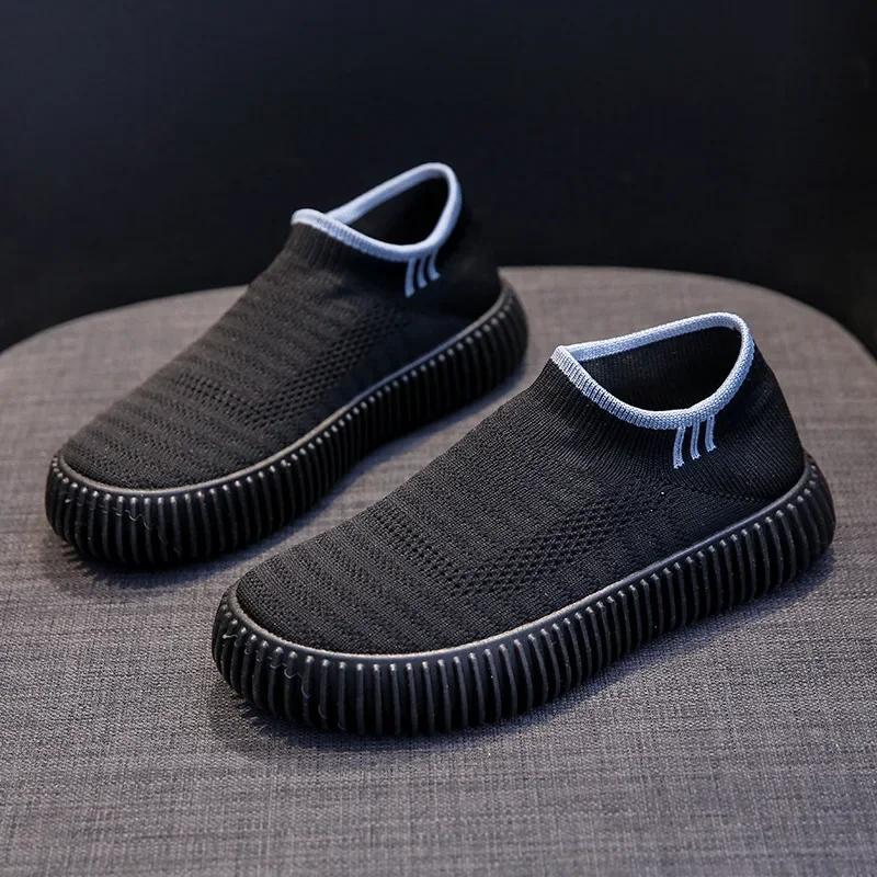 

Fashion Knitted Mesh Platform Single Shoes, Women s Large Size Sports Wind Round Head Fly-woven Foot Cover Lazy Loafers 40 чёрный