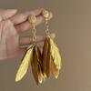 Silver needle round feather earrings simple high-end long earrings Bohemian retro temperament earrings women