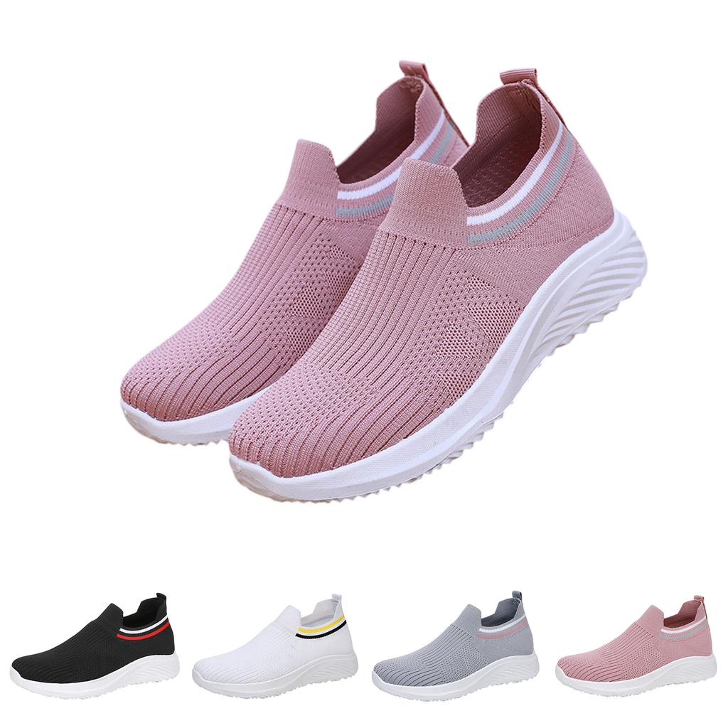 Lightweight Slip-On Knit Sneakers for Women Breathable Casual Athletic Shoes Flexible Sole Comfortable Fit