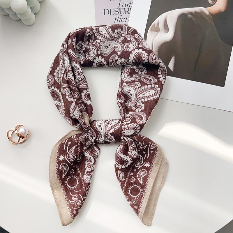 Korean version of herringbone pattern cashew flower small square scarf silk scarf women's spring and autumn scarf fashion matching shirt suit scar