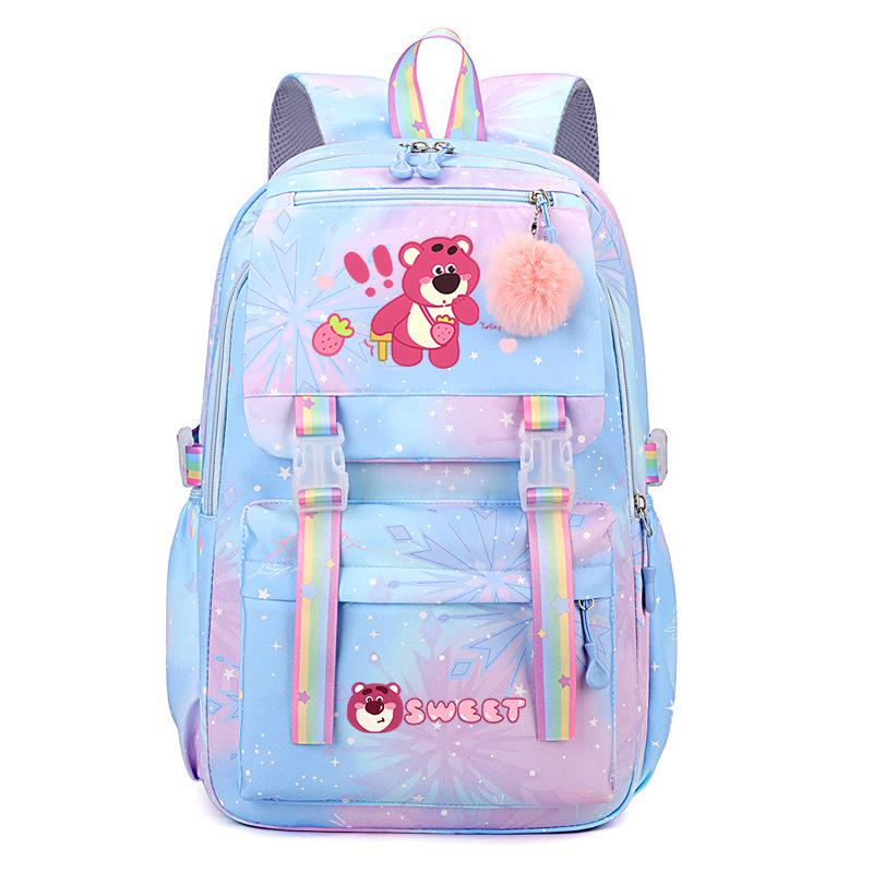 College Style Strawberry Bear Cute Cartoon Print Student Schoolbag Lightweight Ridge Protection Large Capacity