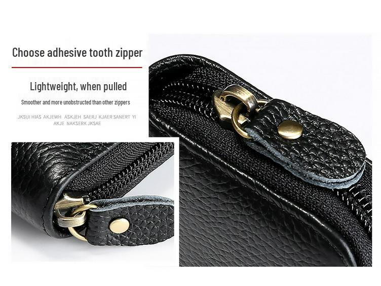 Premium Vollnarben-Rindsleder RFID Diebstahlschutz Akkordeon-Kartenhalter mit Reißverschluss, Echtleder Mehrfachkartenfach-Hülle.