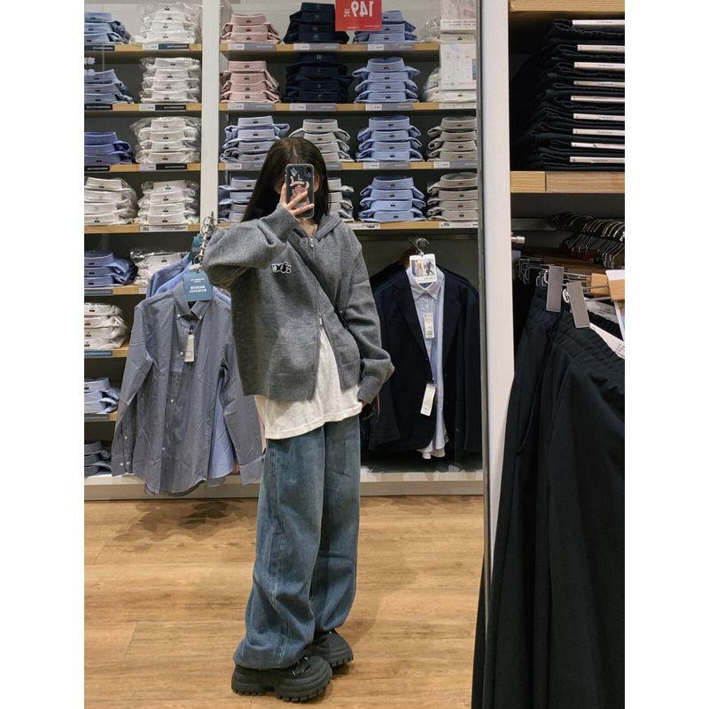 

Gray Cardigan Sweater Women s Spring & Fall Stylish Minimalist Letter Print Hooded Double Zipper Knitwear Jacket Grey L Recommended 52.50 kg-57.50 kg