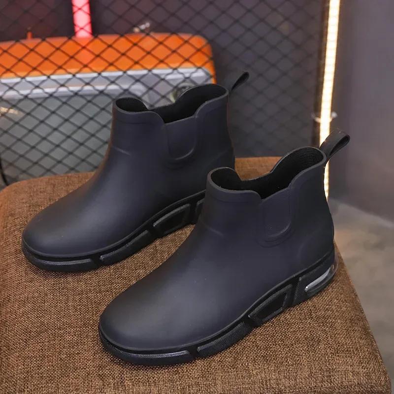 

Модные мужские резиновые сапоги для отдыха на открытом воздухе с воздушной подушкой, нескользящие, водонепроницаемые, рабочие, резиновые сапоги на платформе до щиколотки, обувь для рыбалки 39 чёрный