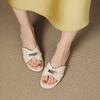 Krazing Pot Cow Skin Mules Summer Size 42 Low Heels Luxury Shoes Metal Decoration Women Superstar Women Peep Toe Slip on Sandals