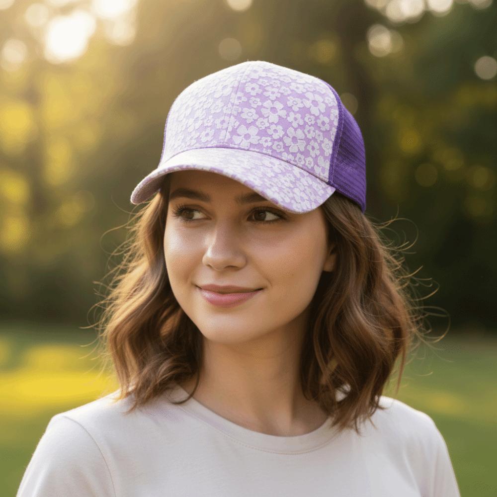 Fashion Breathable Floral Printed Baseball Cap Lace Adjustable Mesh Sun Hat Curved Brim Solid Color Snapback Cap Hip Hop Style