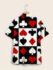 Camicia da Uomo a Maniche Corte Stile Bohemien con Stampa di Carte da Poker - Casual Button-Up con Design Rosso, Nero e Bianco, Perfetta per Tutte le Stagioni, Casual