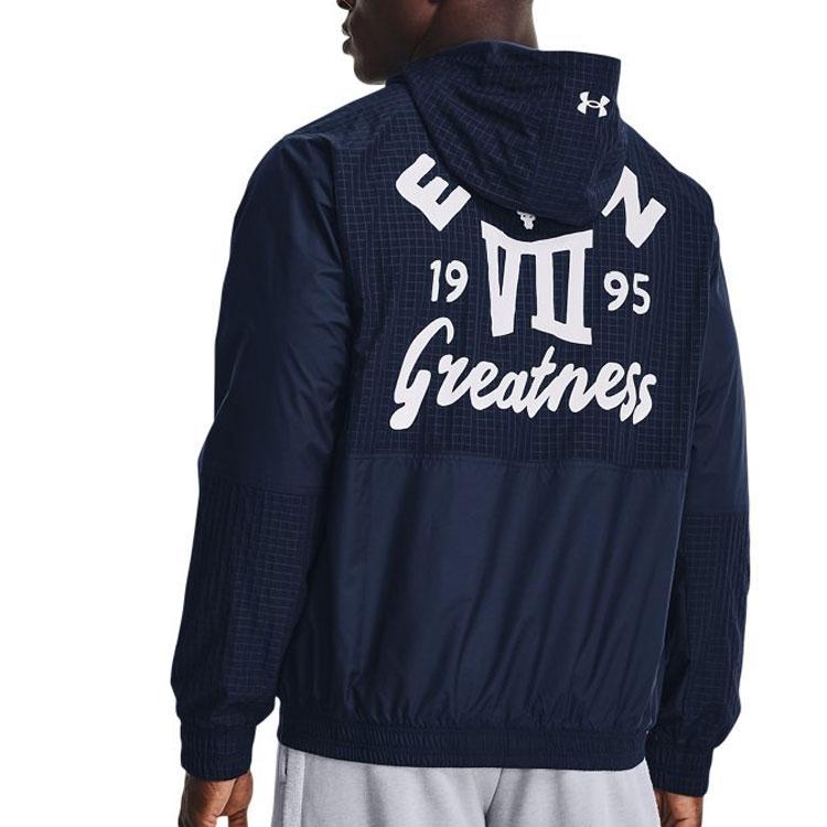 Under Armour Project Rock Casual Printed Hooded Jacket Men Jacket Navy-Blue 1370457-408