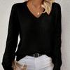 Maglioni casual da donna primaverili e autunnali, maglioni in maglia con scollo a V tinta unita, pullover in maglia