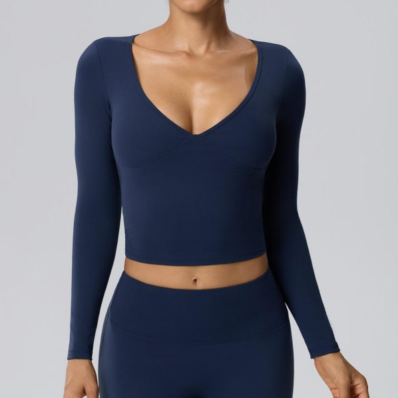 Womens Long Sleeve Yoga Top With Built-in Bra Pad Quick Dry Stretchy Athletic Shirt Fitness Running Gym