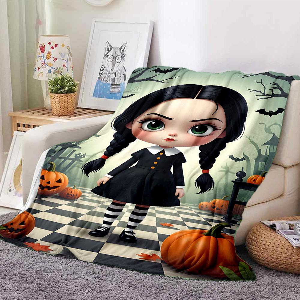 1pc Halloween, Wednesday Blanket Lightweight Flannel Blanket Throw Blanket For Sofa, Bed, Travel, Camping, Livingroom, Office, Couch