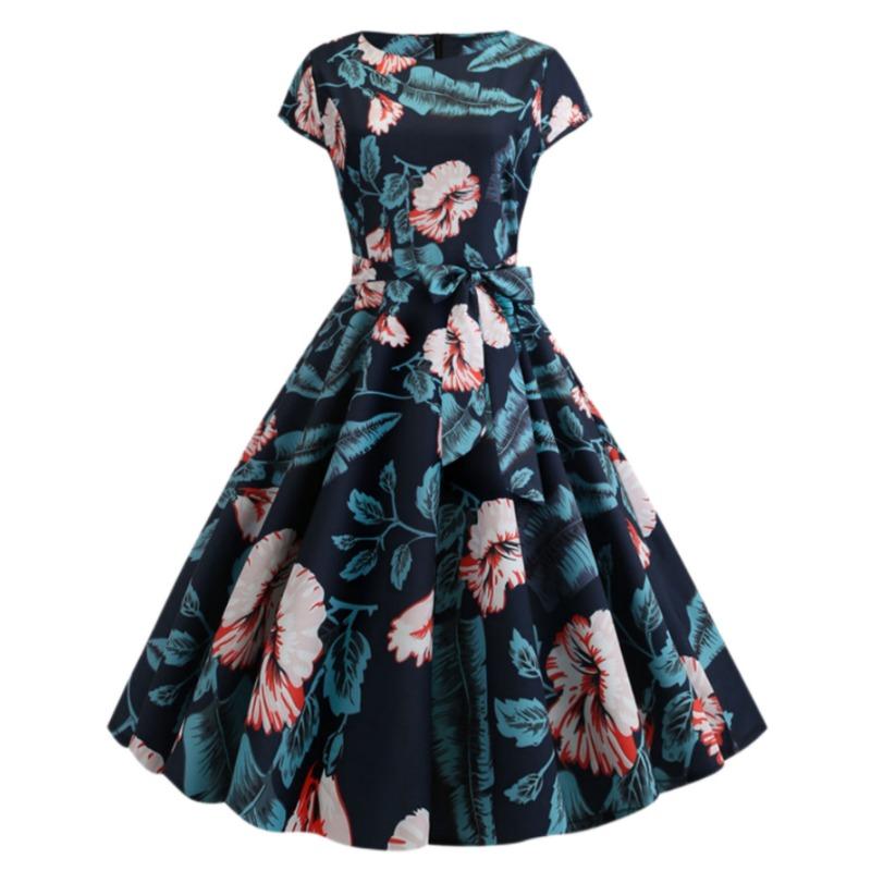 

Женская одежда горячая летом, ретро вырез лодочкой, рукава, поясные ремешки, приталенное платье с принтом-маятником. XXL зелёный