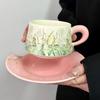 Kontrastfarben Ölmalerei Rosa Windspiel Blume Kaffeetasse Nachmittagstee Tasse Retro Keramiktassen- und Untertassenset Mädchen Souvenir Geschenk