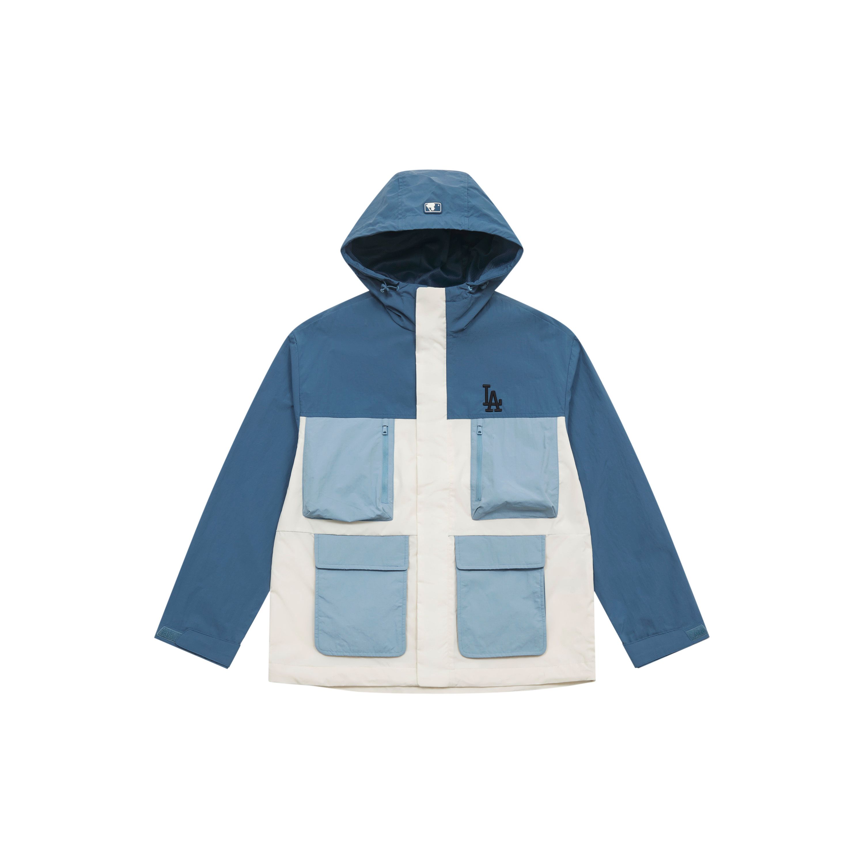 MLB Los Angeles Dodgers Basic Serie SS25 Mode Color Block Kapuzen-Windbreaker Unisex Jacke Indigo 3AWJB0751-07INP XL