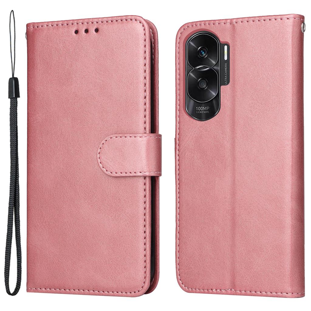 Cell Phone Cover for Honor X50i 5G/90 Lite 5G Calf Texture Anti-scratch PU Leather Wallet Stand Case with Strap