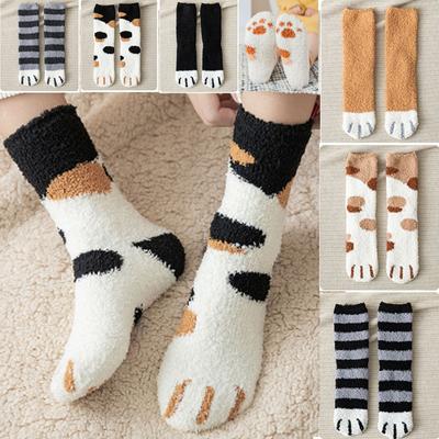 Niedlichen Tier Katze Pfote Muster Flauschigen Hause Socken Frau Harajuku Winter Verdickung Korallen Samt Socken Weibliche