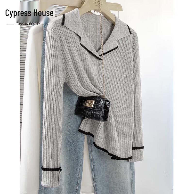 

Women s Elegant Lapel Knit Long Sleeve Top M