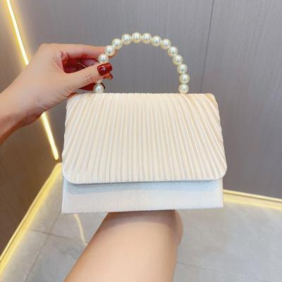 Pochette de soirée plissée en satin, Sac à main de mariage à poignée perle, Élégant Sac à main boîte pour mariée, Bal & Soirées Formelles