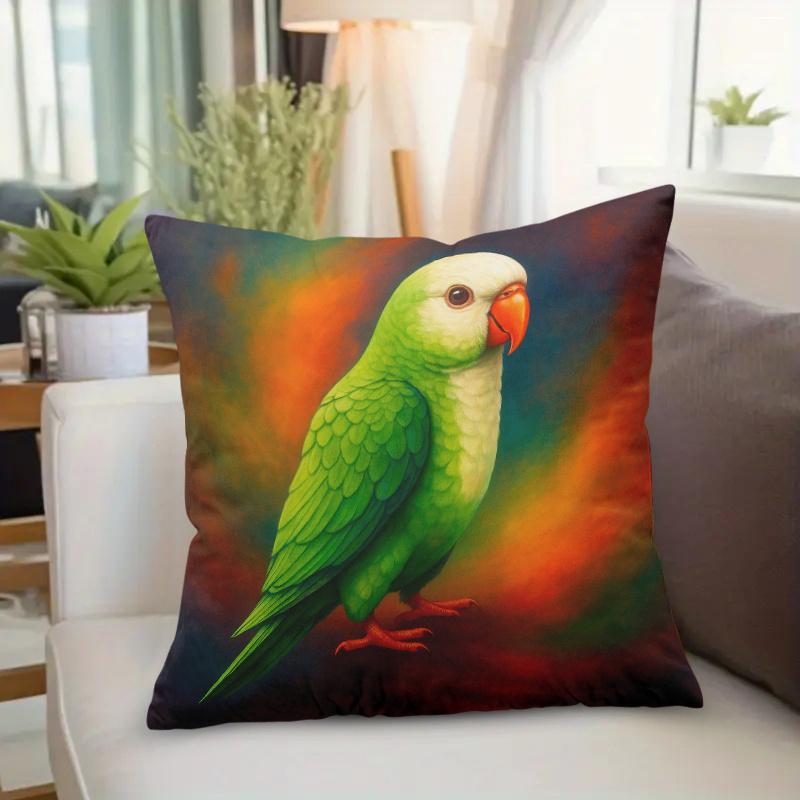 Pillowcase 1Pc, Green Parrot Portrait, Printed Holiday Theme Cushion Cover With Hidden Zipper, Suitable For Sofa, Living Room, O