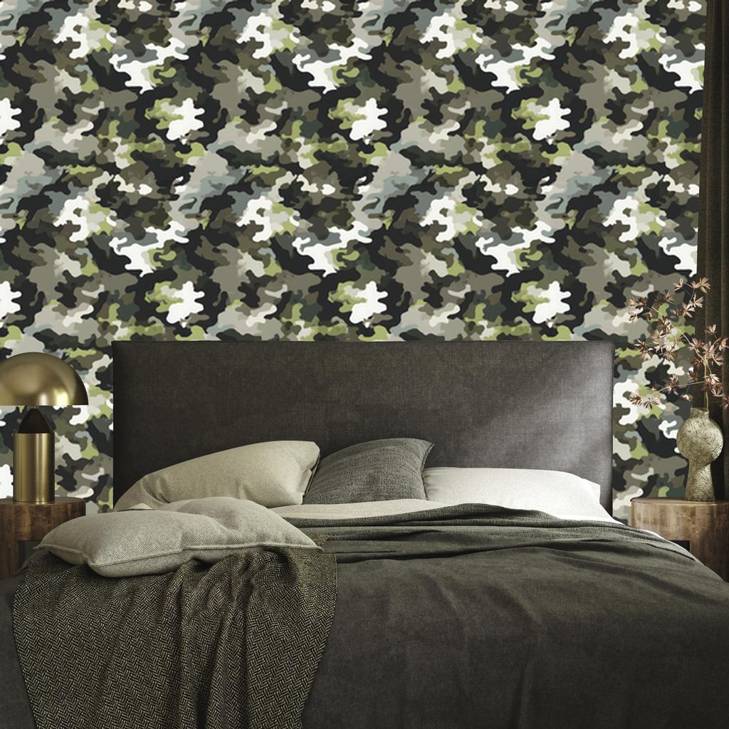 Military Camouflage Wallpaper Brown and Graphite for Living Room and Bedroom 50x1000