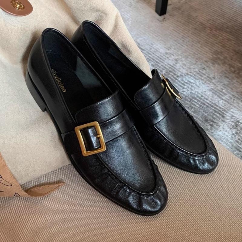 Fashion High Quality Women's Loafers 2025 Mary Janes Fashion Shallow Mouth Slip On Mid Heels Shoes Concise Buckle Strap Office Pumps