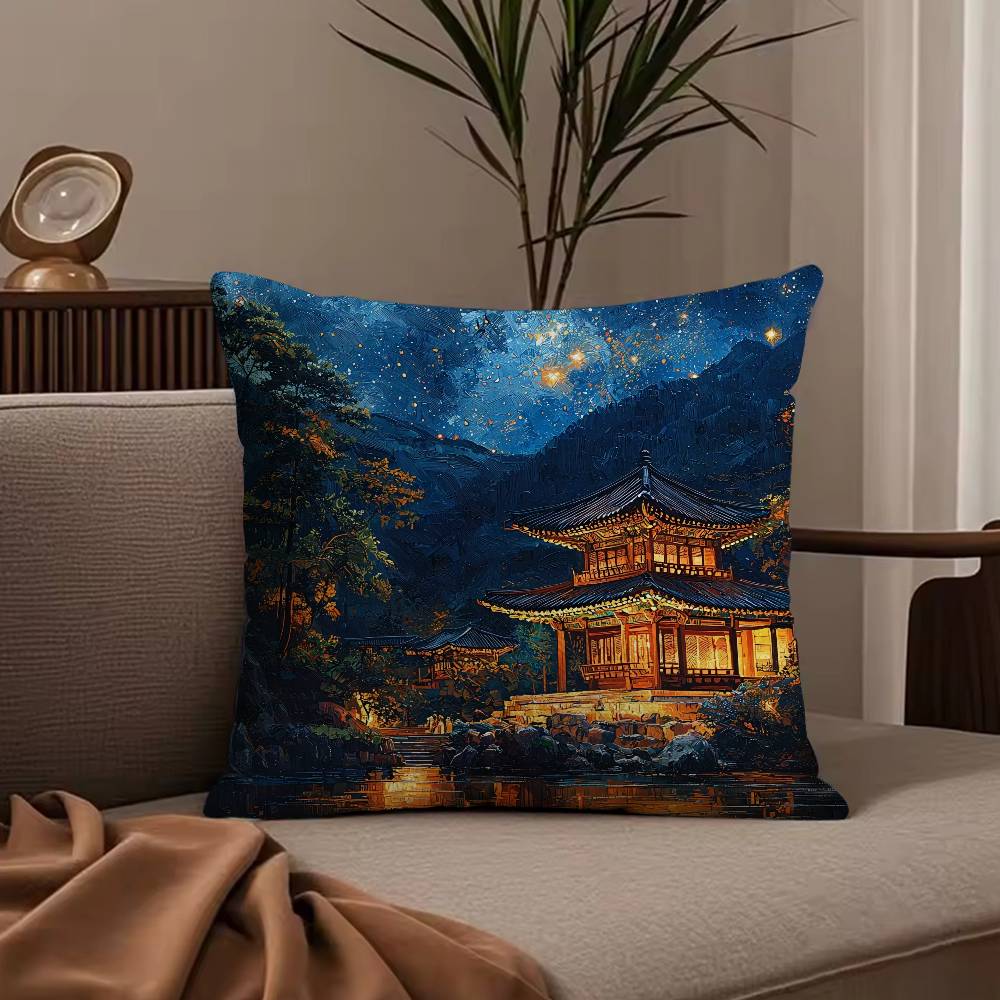 ART Korea Foguo Temple Pillow Case Anti-dustmite Pillowcase Invisible zipper silky short plush Sofa cushion cover