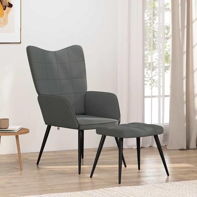 Vidaxl Armchair with Footrest, Dark Gray, Fabric Upholstered