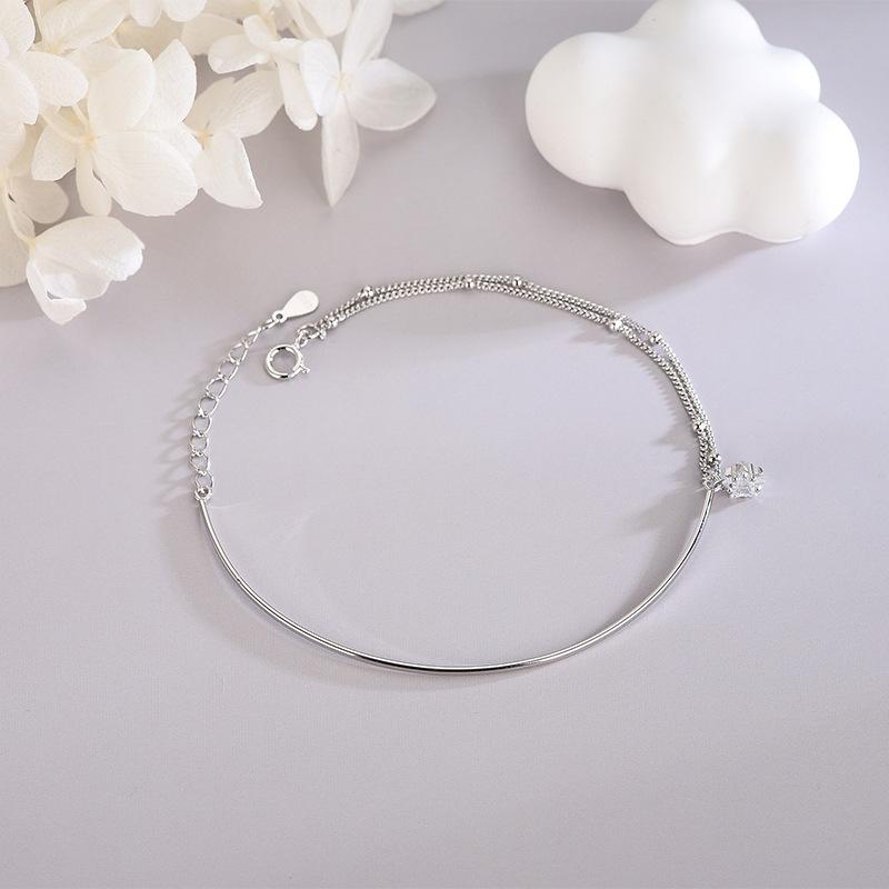 S925 Sterling Silver Korean Version Inlaid with Zircon Curved Tube Bracelet Simple Five-pointed Star Double Layer Single Diamond Bracelet