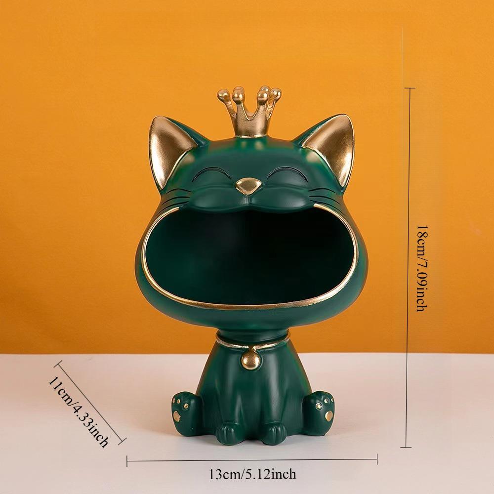 For Resin Crown Cat Bigmouth Cat Storage Desktop Decoration Ornament Entryway Key Snack Storage Handicrafts Animal Model Collect