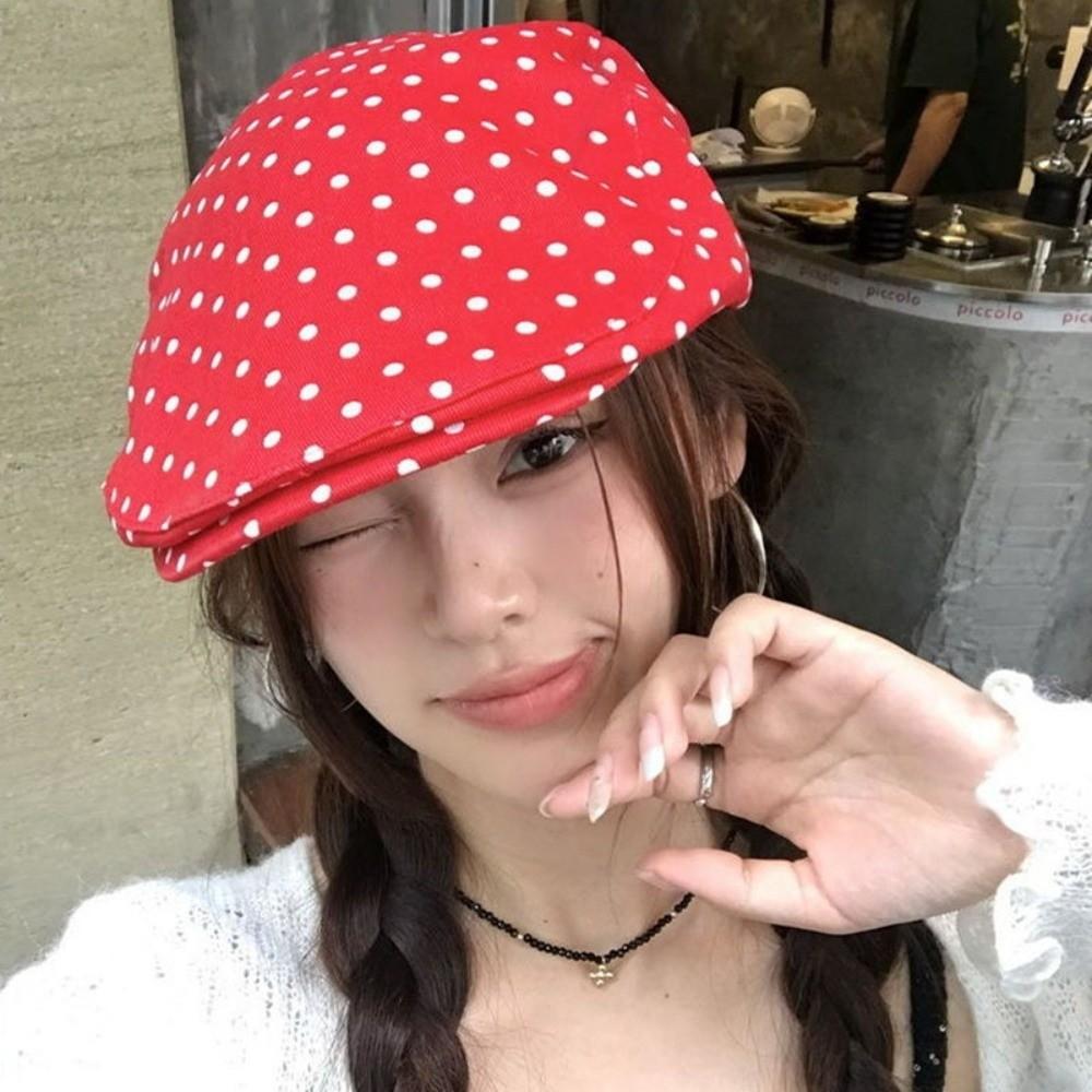 Versatile Polka Dot Print Hats Retro Bonnet Y2K Forward Hats  for Women