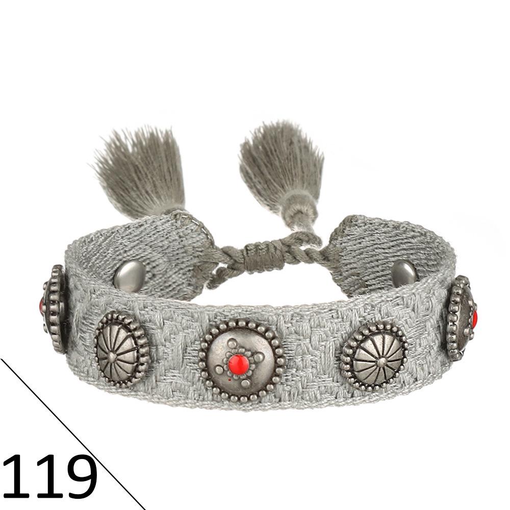 European Woven Bracelet with Metal Nail Buckle and Tassel for Women