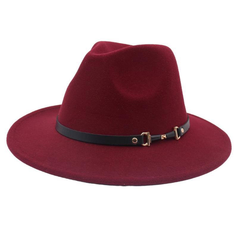 New European-American Style Jazz Windbreaker Hat with Large Brim Felt - Solid Color