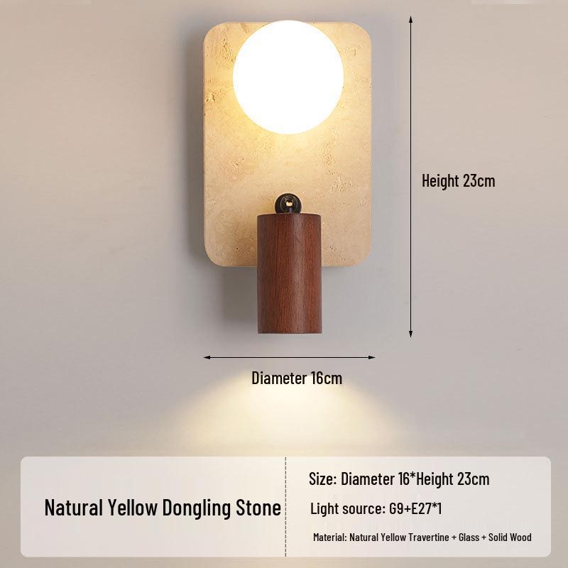 Yellow Travertine Wabi-Sabi Wall Lamp for Bedroom, Hotel, or Corridor