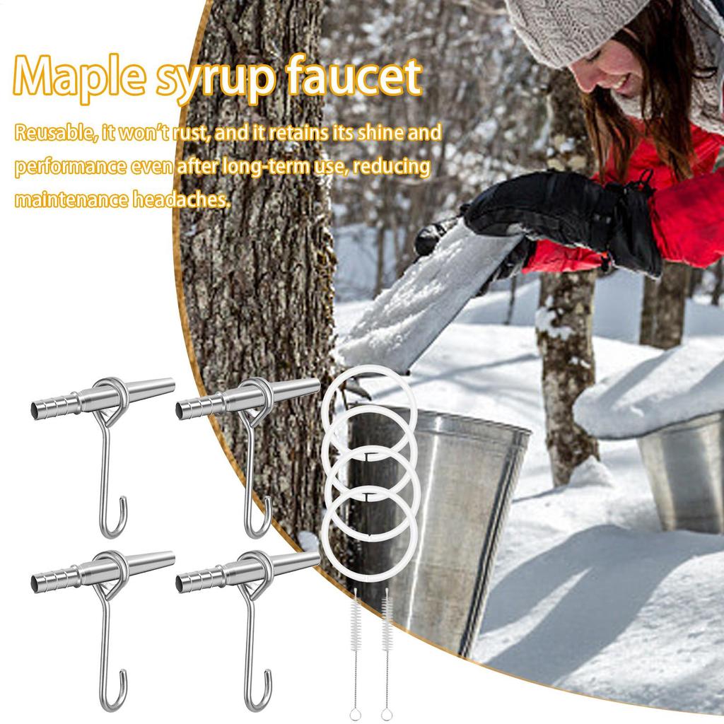 Maple Tree Tapping Kit 4 Set Portable Trunk Faucet for Syrup Stainless Steel Maple Tree Taps Spiles Tree Sap Collection Drill